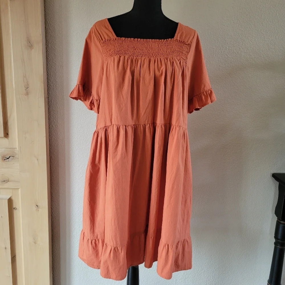 🔥 (5for$35) GIGIO Marmalade Square Neckline Short Sleeve Tired Midi Dress